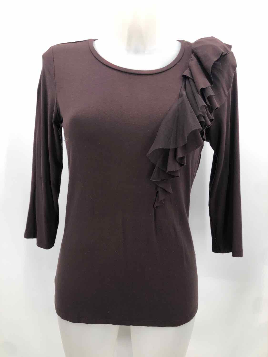 Adrienne Vittadini Brown Size Small Ruffle Long Sleeve Blouse