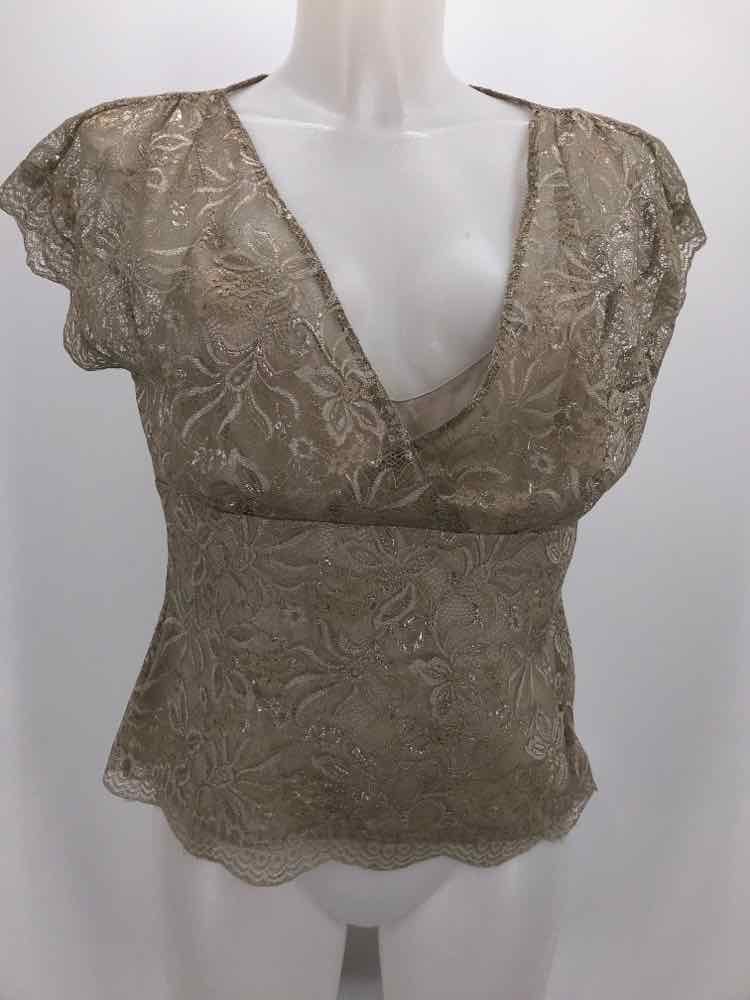 Adrienne Vittadini Gold Size 10 Lace Blouse