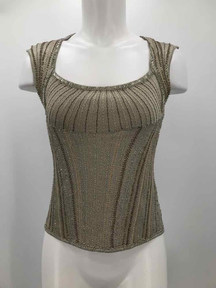 Adrienne Vittadini Gold Size Small Embellished Knit Tank