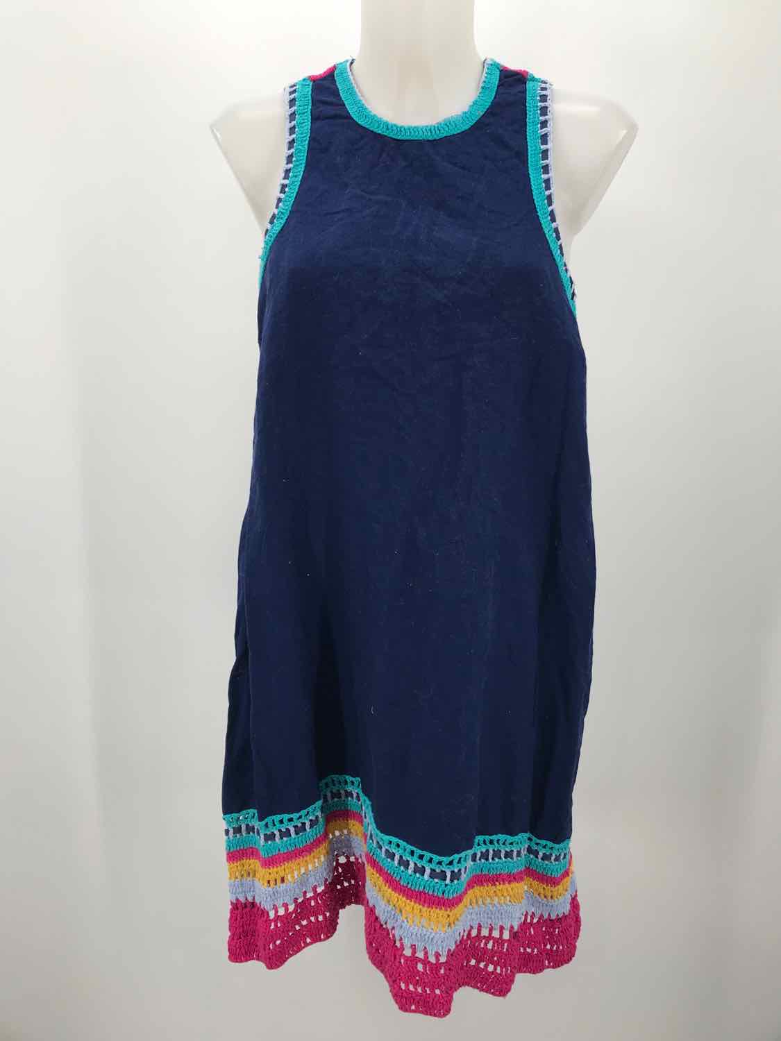 Akemi + Kim Navy Size Medium Embroidered Multicolor Knee Length Sleeveless Dress