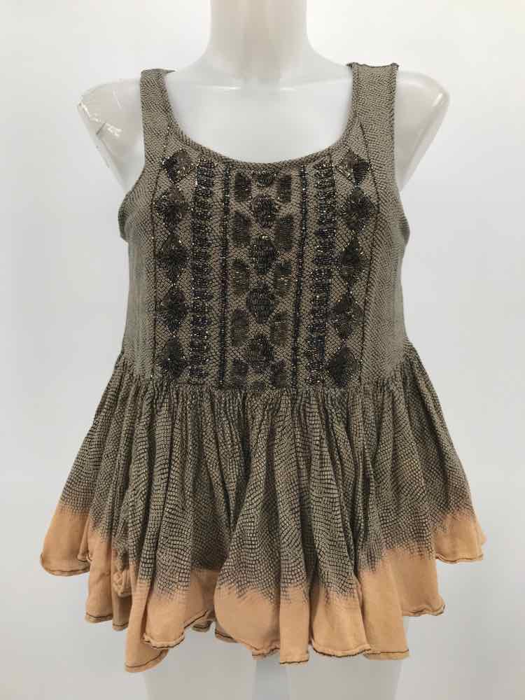 Akemi + Kim Tan Size Small Beaded Peplum Tank Top