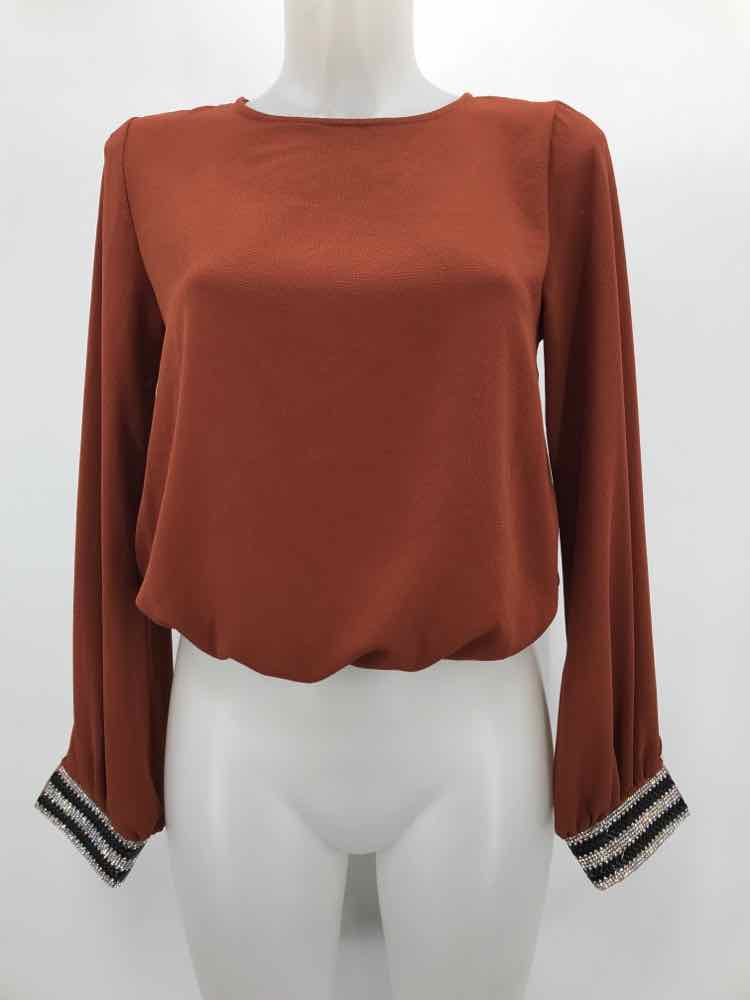 Akira Brown Size Small Embellished Long Sleeve Blouse