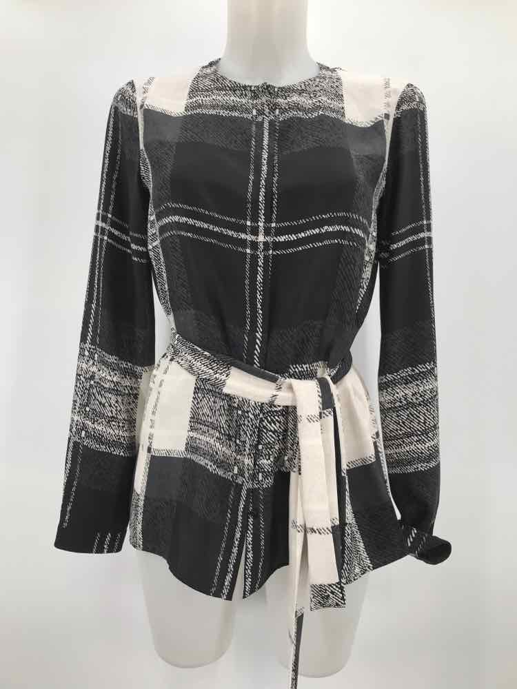 Akris Black Size 6 Plaid Silk Long Sleeve Button Down