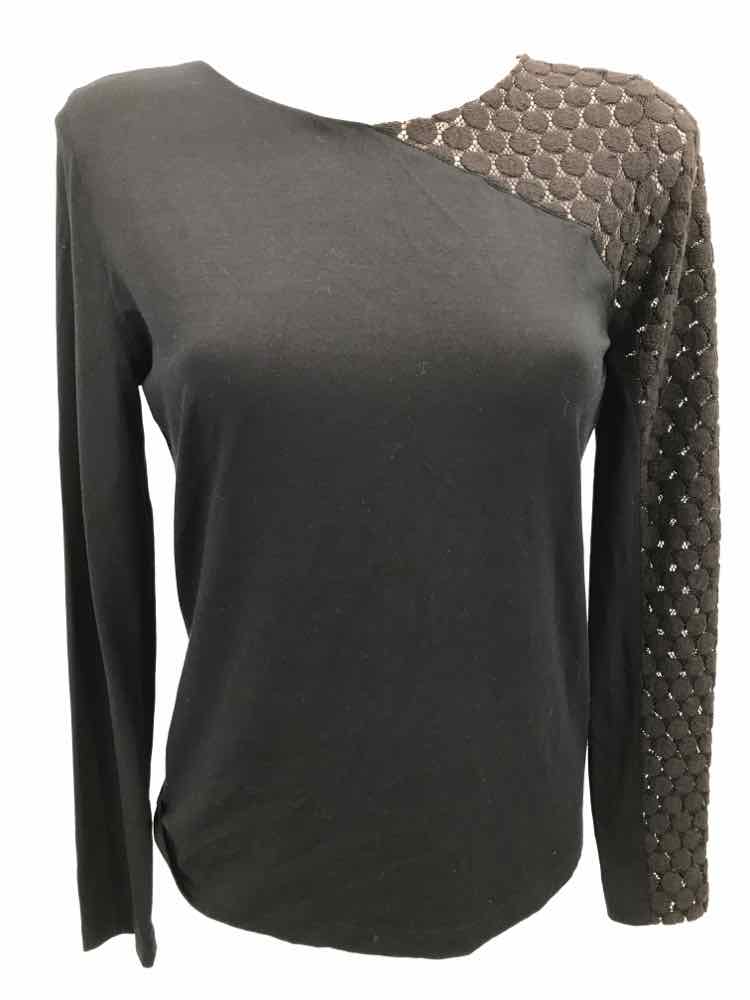 Akris Punto Black Crochet Size 10 Long Sleeve Blouse