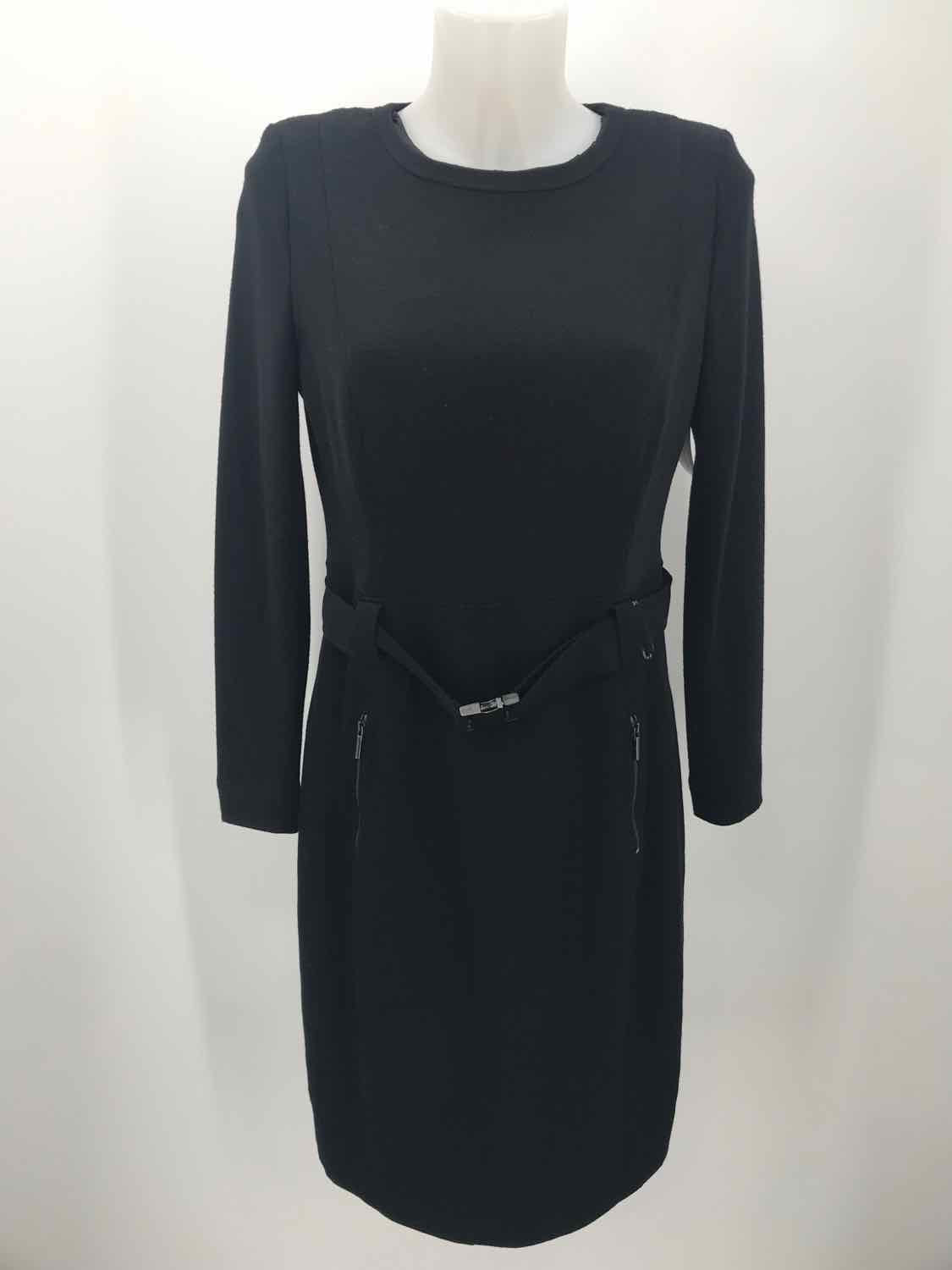 Akris Punto Black Size 10 Belted Knee Length Wool Sweater Dress