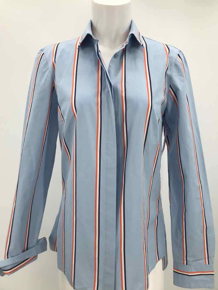 Akris Punto Blue Size Cotton Stripe Long Sleeve Button Down