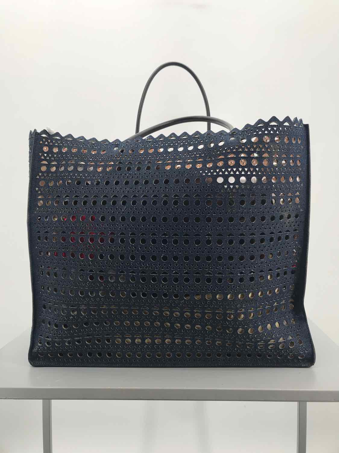 Alaia Navy Lasercut Tote Tote Bag