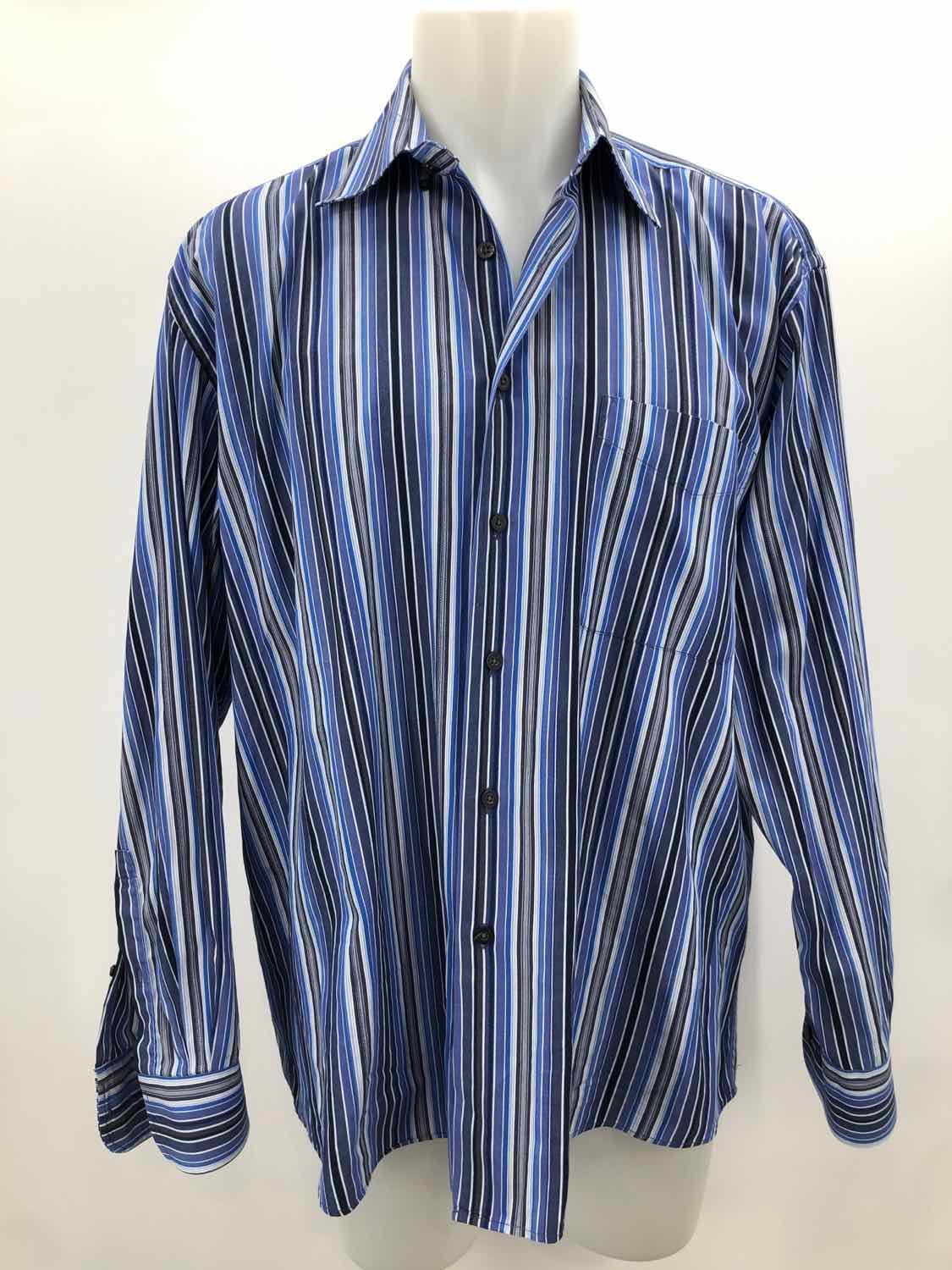 Alan Flusser Navy Large Cotton Stripe Men's Button Down