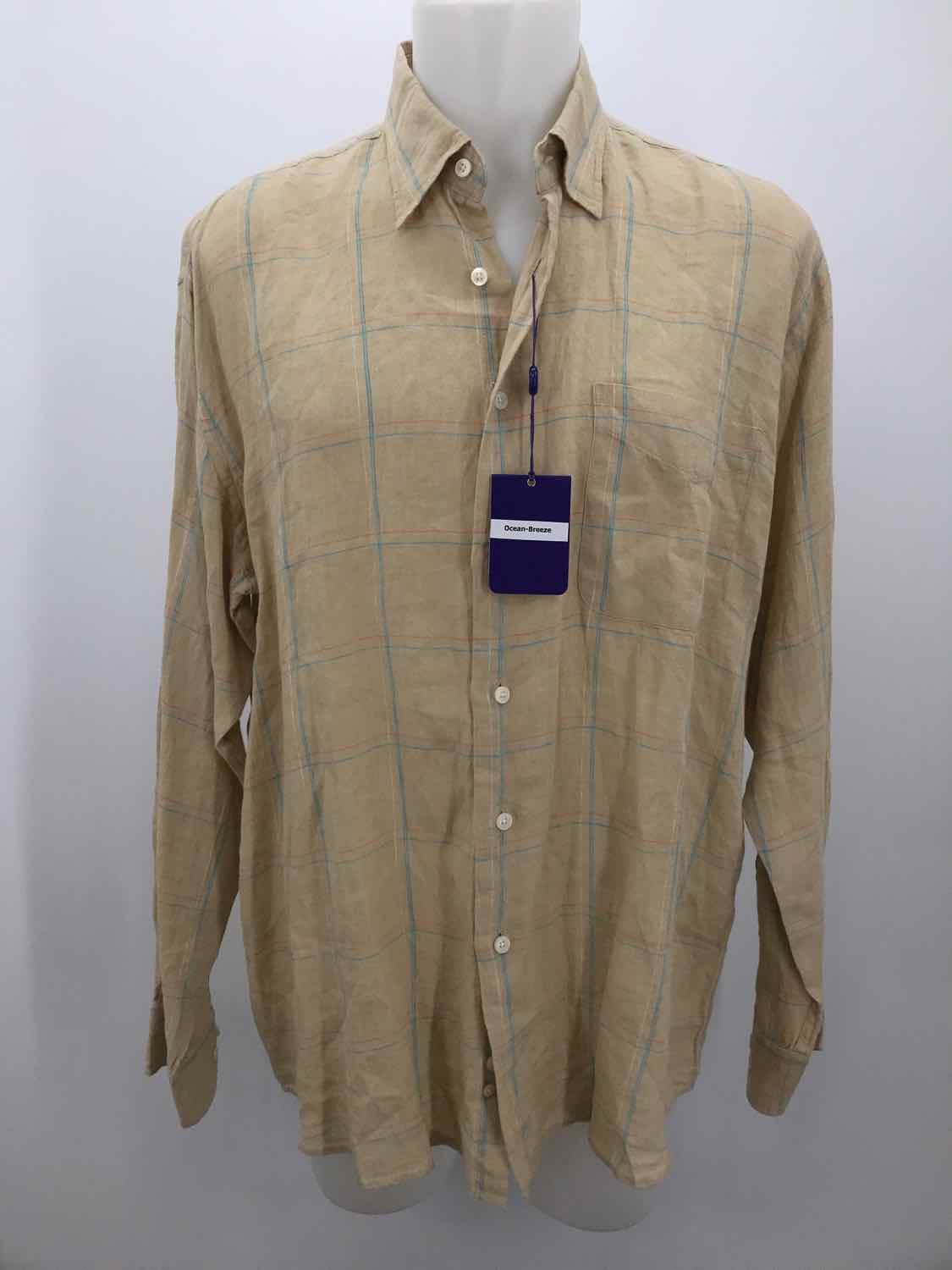 Alan Flusser Tan Large Linen Check Print Men's Button Down