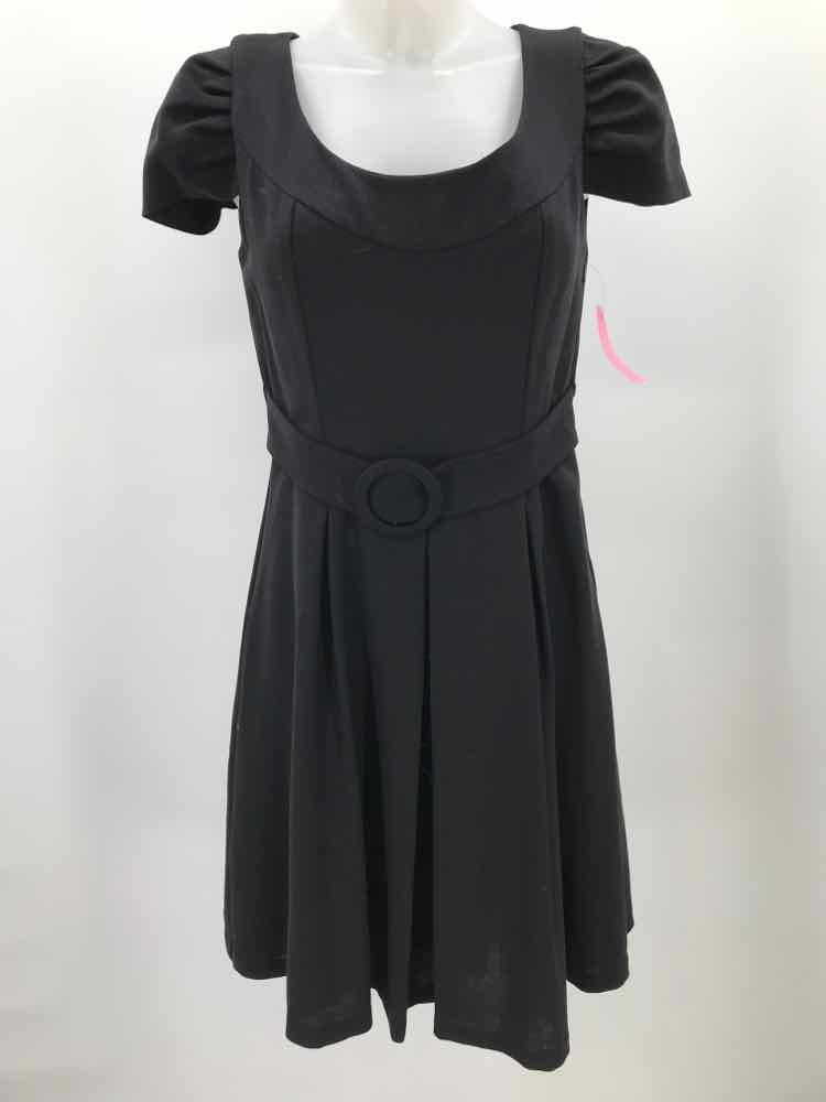 Alannah Hill Black Size 10 Belted Knee Length Short Sleeve Dress