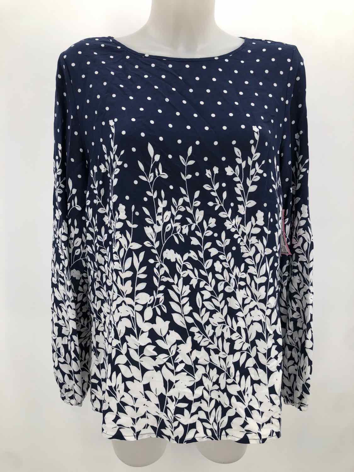 Alba Moda Navy Size 8 Printed Long Sleeve Blouse