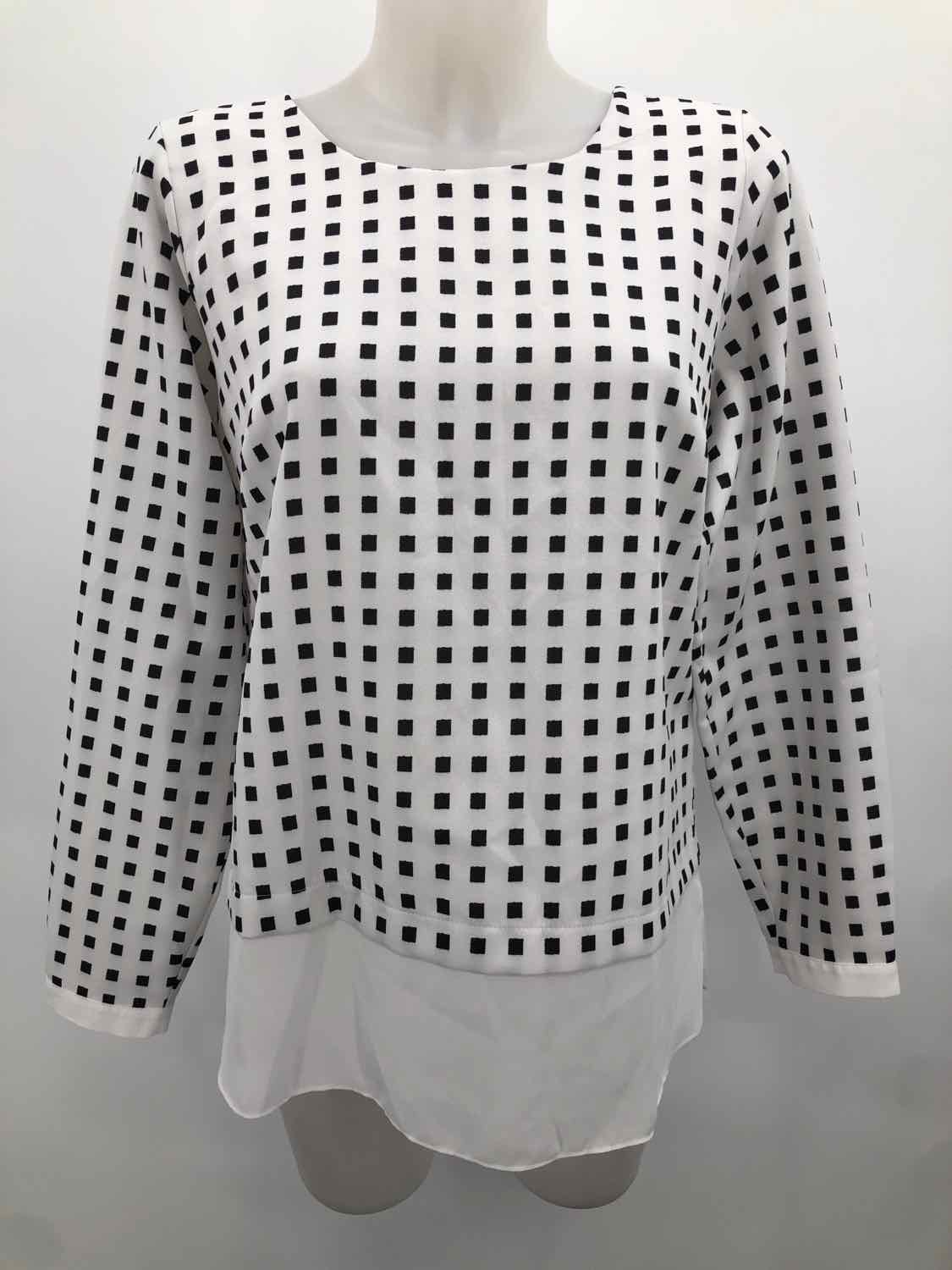 Alba Moda White Size 8 Printed Long Sleeve Blouse