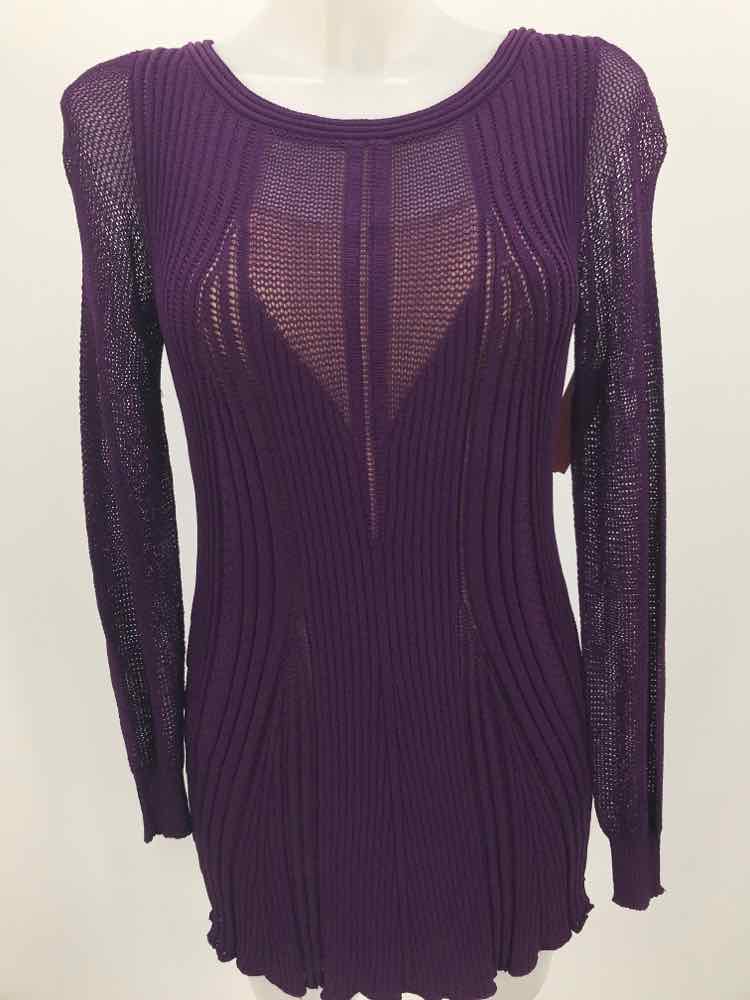 Alberta Ferretti Purple Size 4 Knitted Bodycon Short Long Sleeve Dress