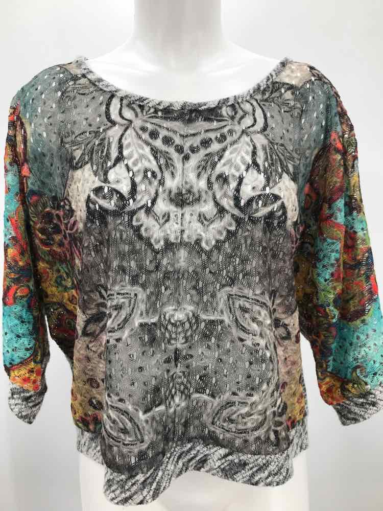 Alberto Makali Grey Size Medium Multi Print Knit Sweater