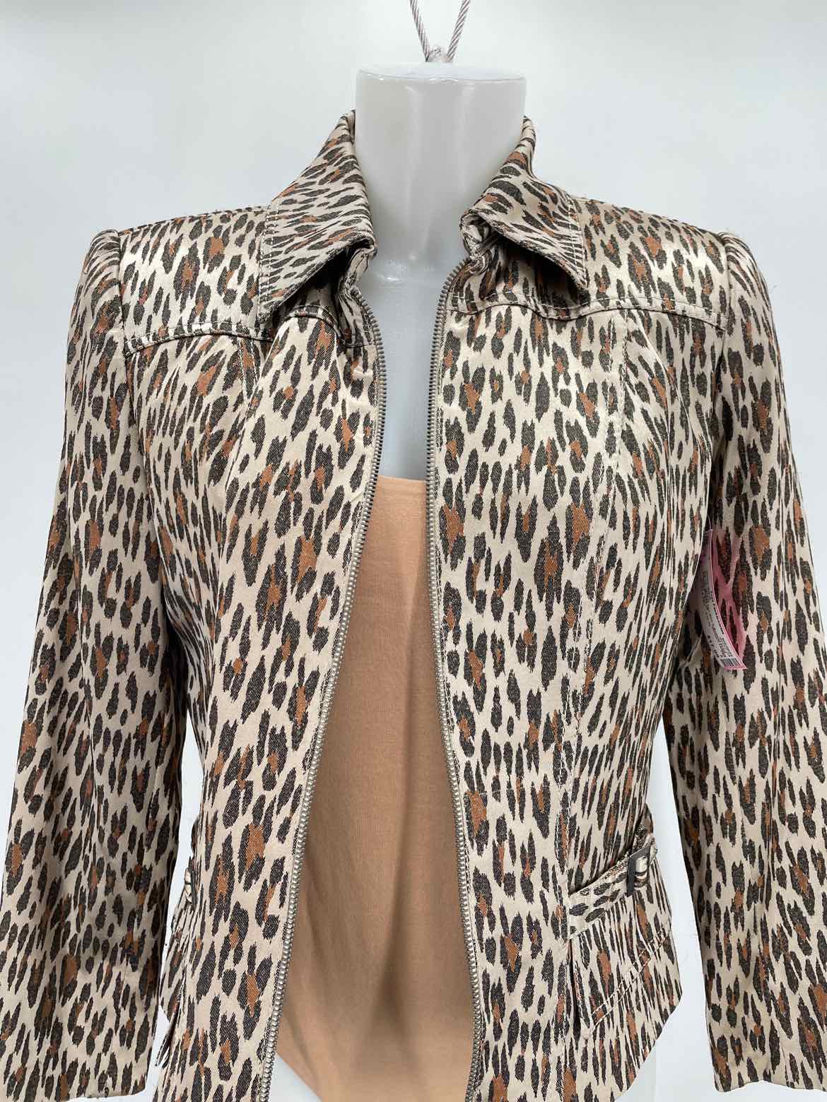 Alberto Makali Tan Size 2 Animal Print Zip Up Jacket