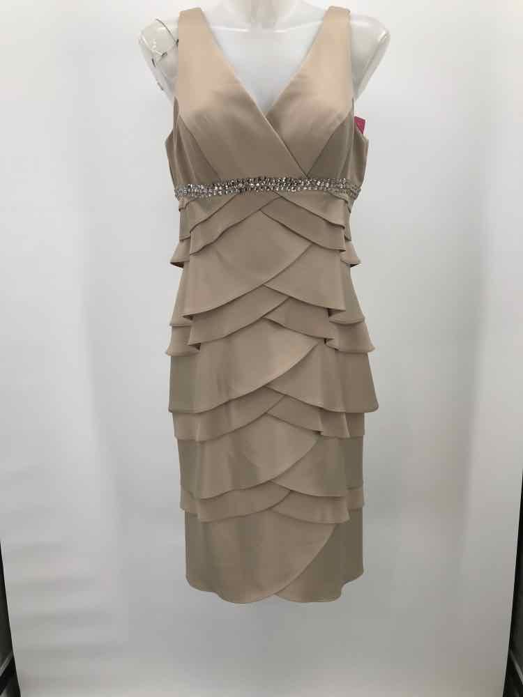 Alex Evening Gold Size 12 Layered Ruffle Knee Length Cocktail Dress