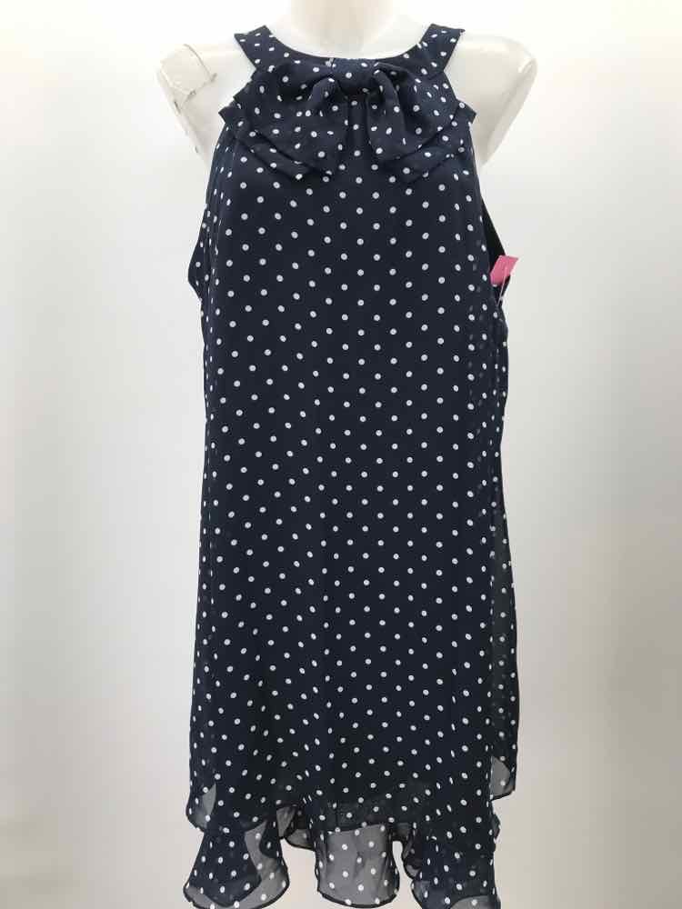 Alex Marie Navy Size 14 Polka Dot Knee Length Sleeveless Dress