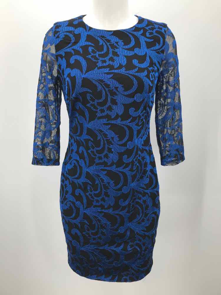 Alexia Admor Navy Size Medium Embroidered Knee Length Long Sleeve Dress