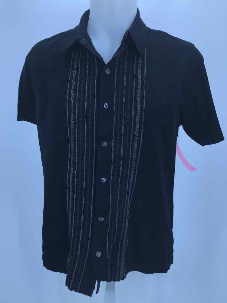 Alfani Black Large Short Sleeve Men's Button Down