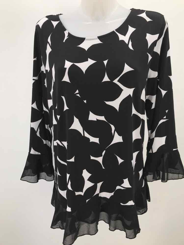 Alfani Black Size Large Printed Long Sleeve Blouse