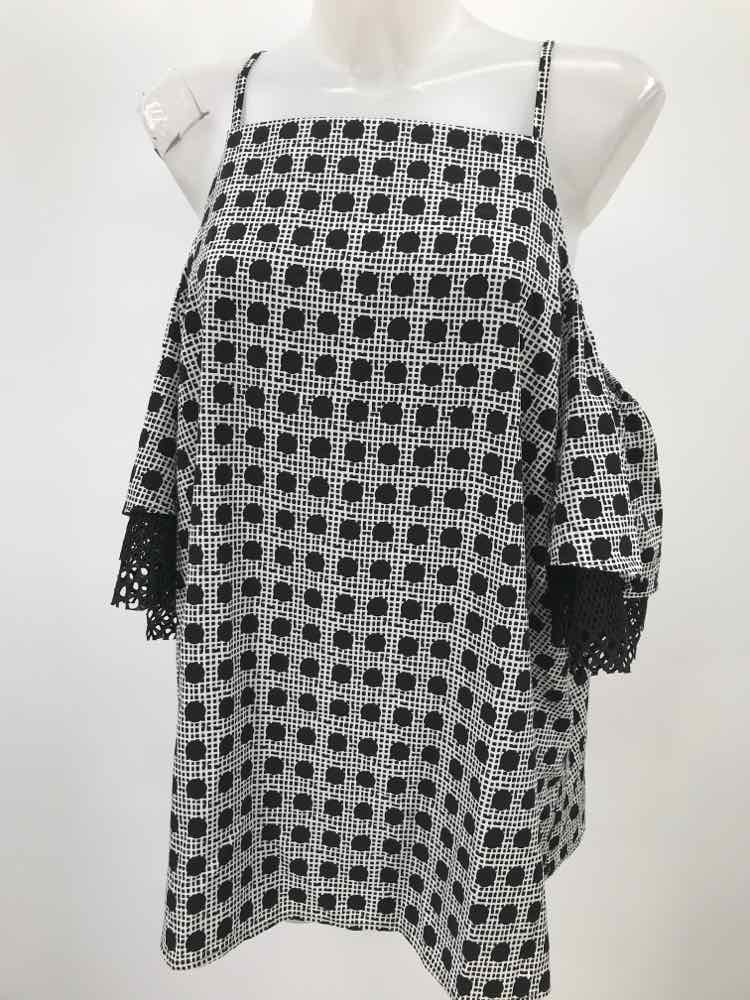 Alfani Black Size XL Polyester Polka Dot Open Shoulder Blouse