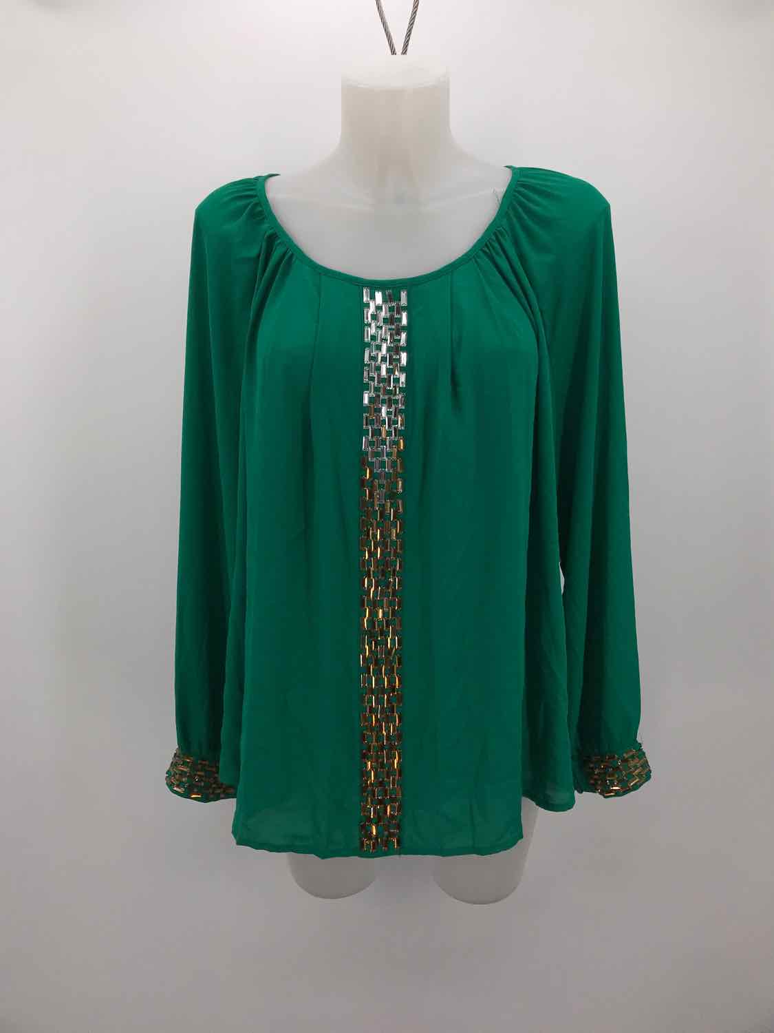 Alfani Green Size 14 Beaded Embellished Long Sleeve Blouse