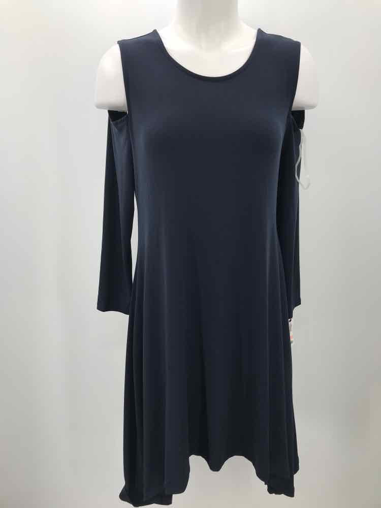 Alfani Navy Size 10 Open Shoulder Knee Length Long Sleeve Dress