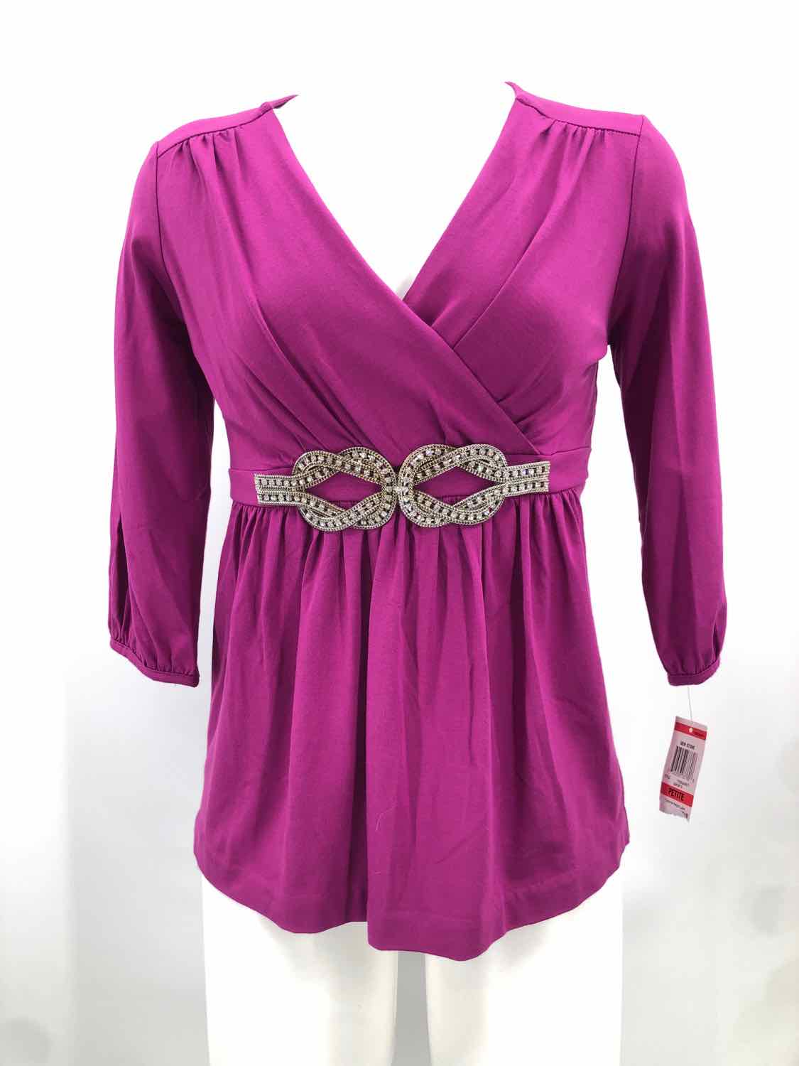 Alfani Purple Size Small P Rhinestone V Neck Long Sleeve Blouse