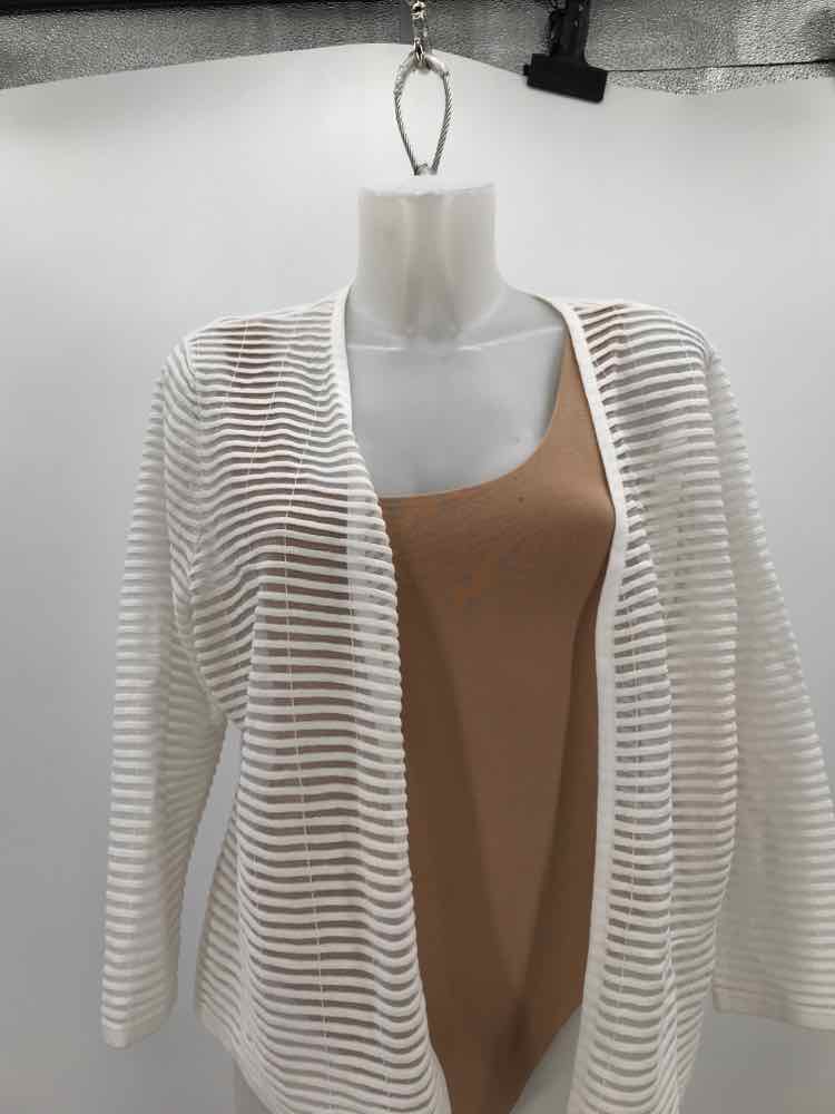 Alfani White Size Large Stripe Cardigan