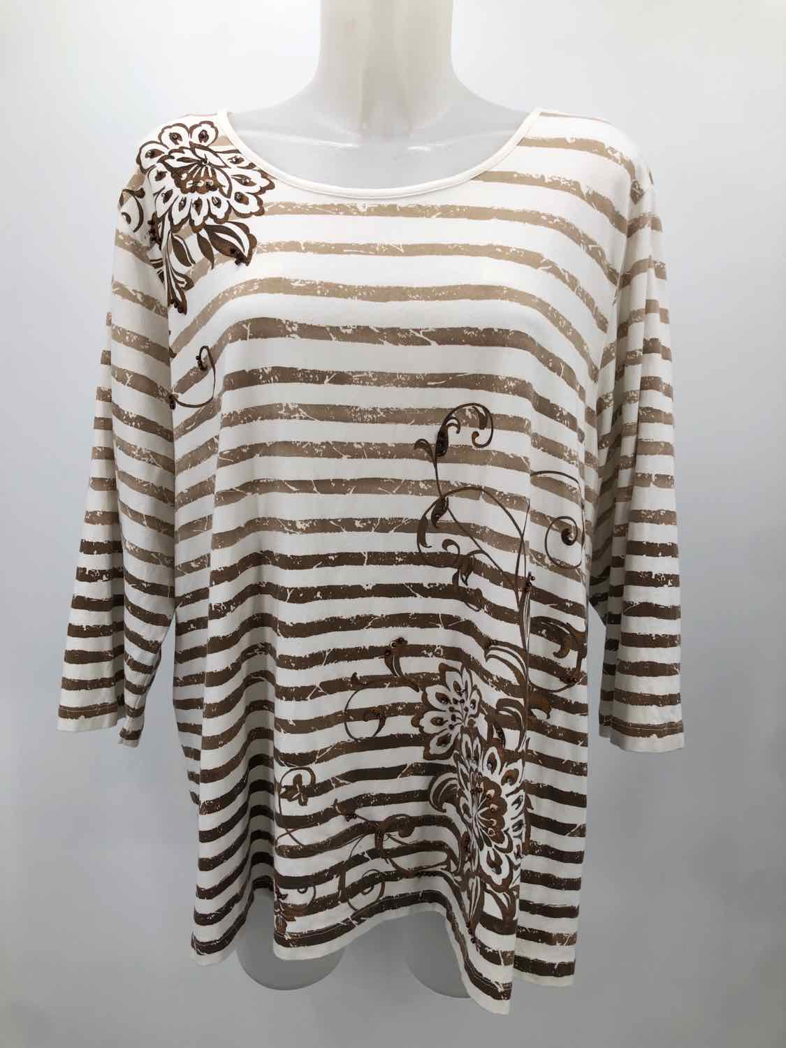 Alfred Dunner Ivory Size XXL Stripe Beaded Long Sleeve Blouse