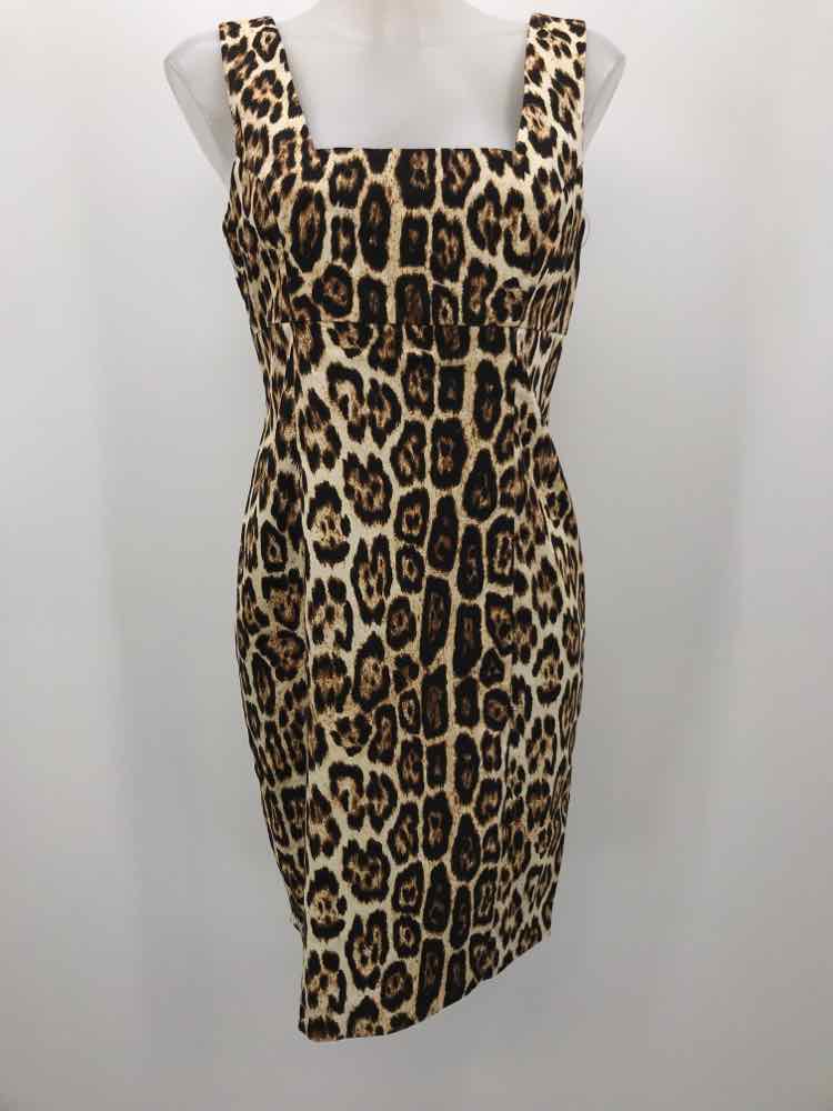 Alice + Olivia Brown Size 10 Animal Print Sheath Short Sleeveless Dress