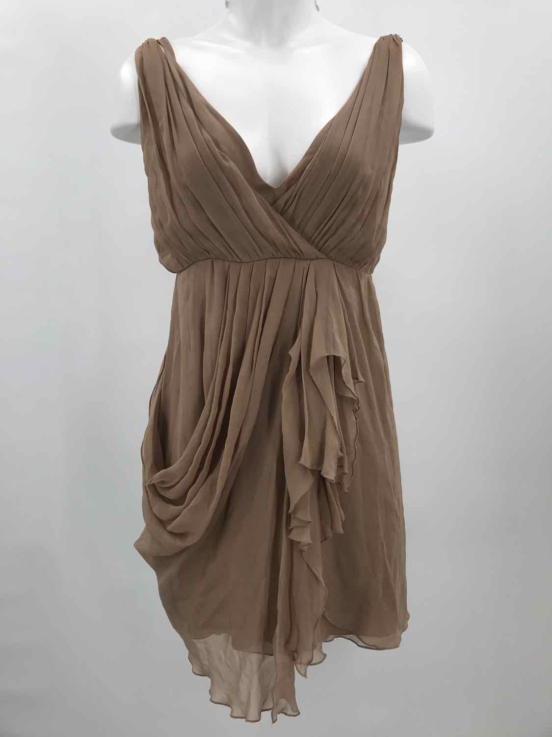 Alice + Olivia Brown Size Small P Silk Ruffle Draped Short Sleeveless Dress