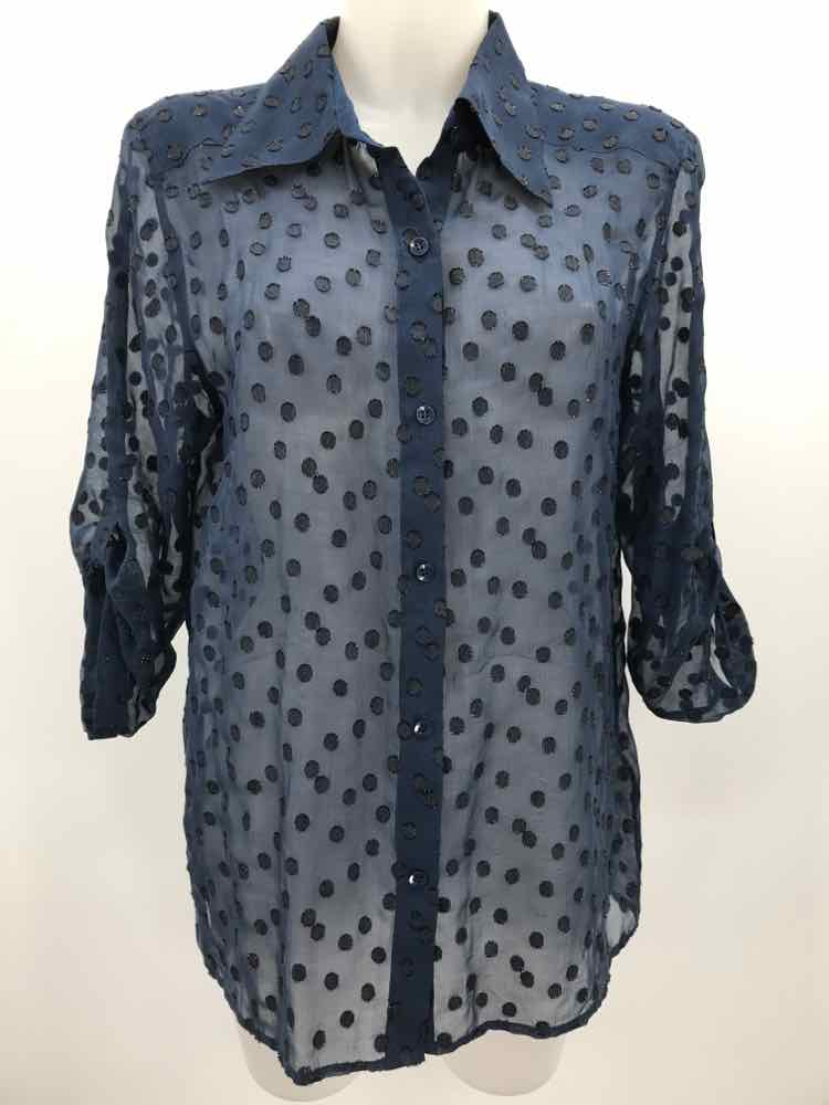 Alice + Olivia Navy Size Large Dot Long Sleeve Button Down