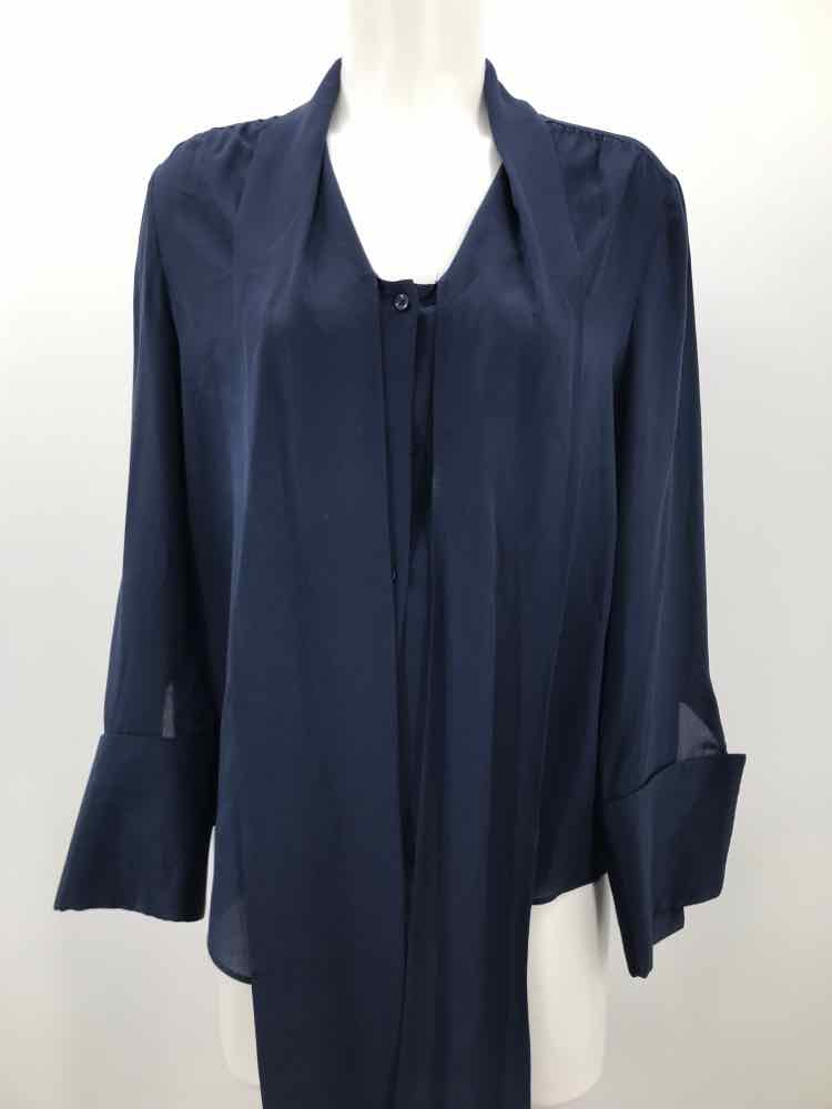 Alice + Olivia Navy Size Medium Tie Neck Button Down Long Sleeve Blouse