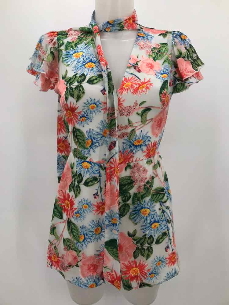 Alice + Olivia Pink Size 0 Flowers Multicolor Short Short Sleeve Dress