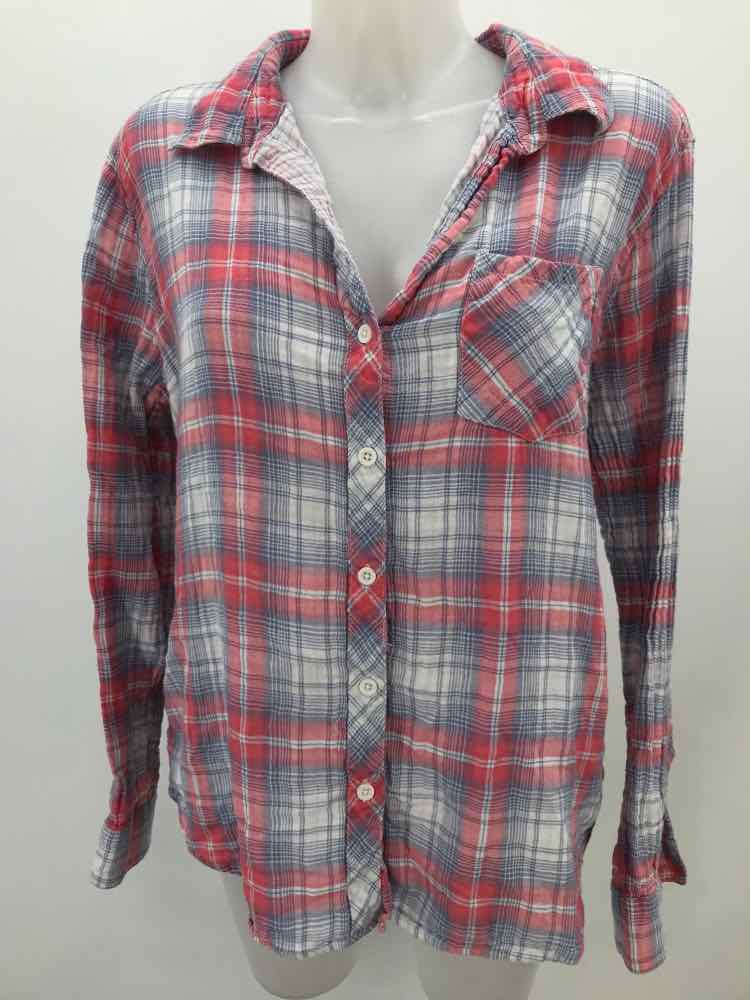 Allison Joy Red Size Large Cotton Check Print Long Sleeve Button Down