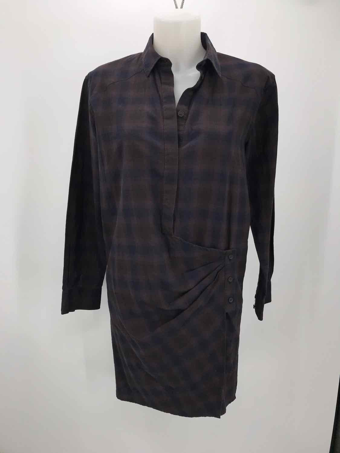 allsaints Purple Size 4 Plaid Button Down Knee Length Wrap Dress