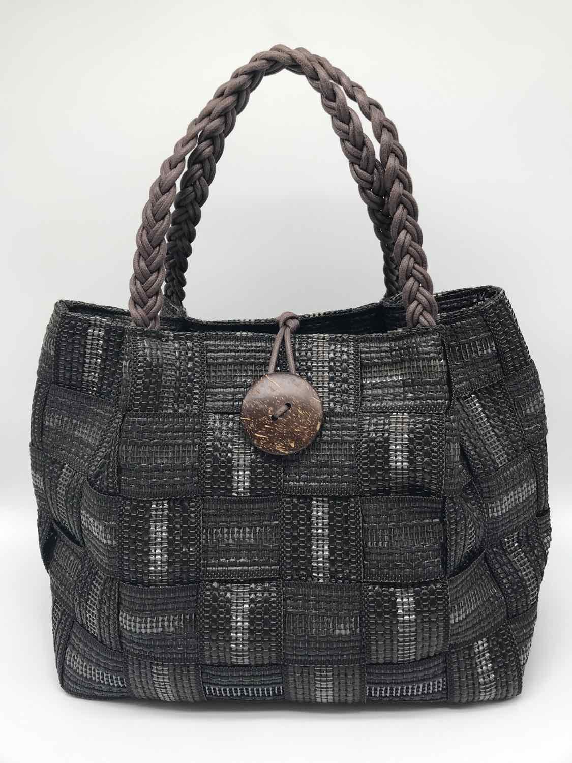 Alma Tonutti Black Woven Shoulder Metallic Fiber Shoulder Bag