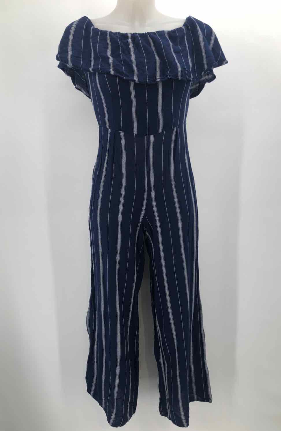 Altar'd State Navy Size Small Stripe Open Shoulder Short Sleeve Jumpsuit