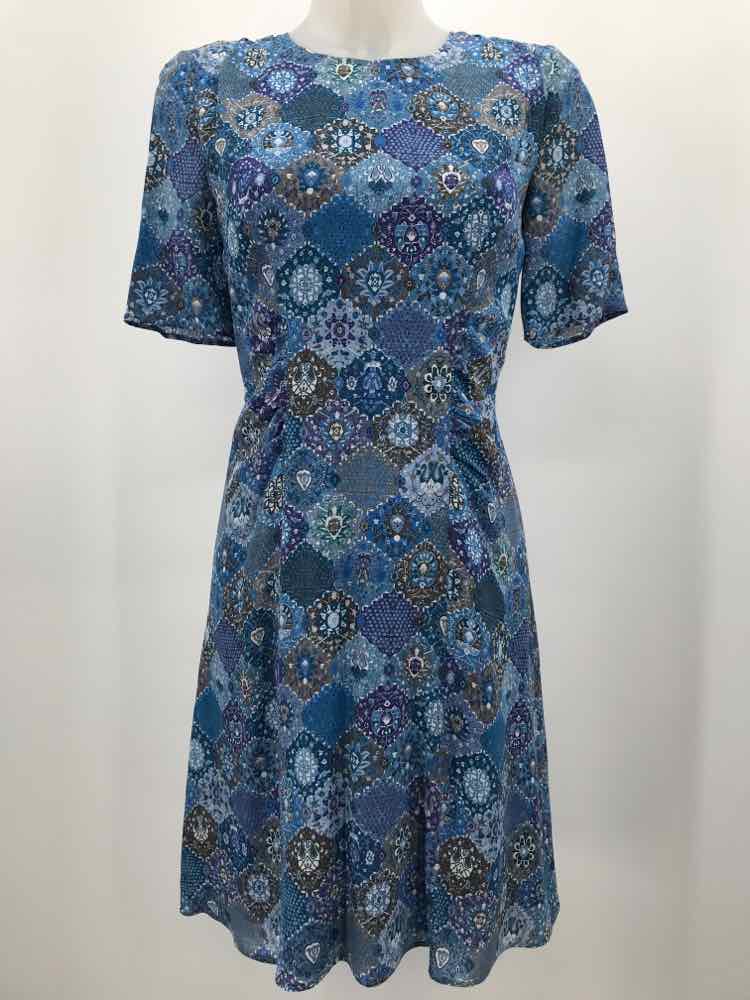 Altuzarra Blue Size 4 Silk Printed Knee Length Short Sleeve Dress