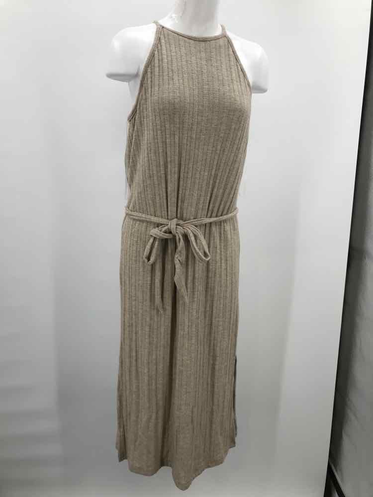 Amadi Tan Size Large Ribbed Sleeveless Long Knit Dress