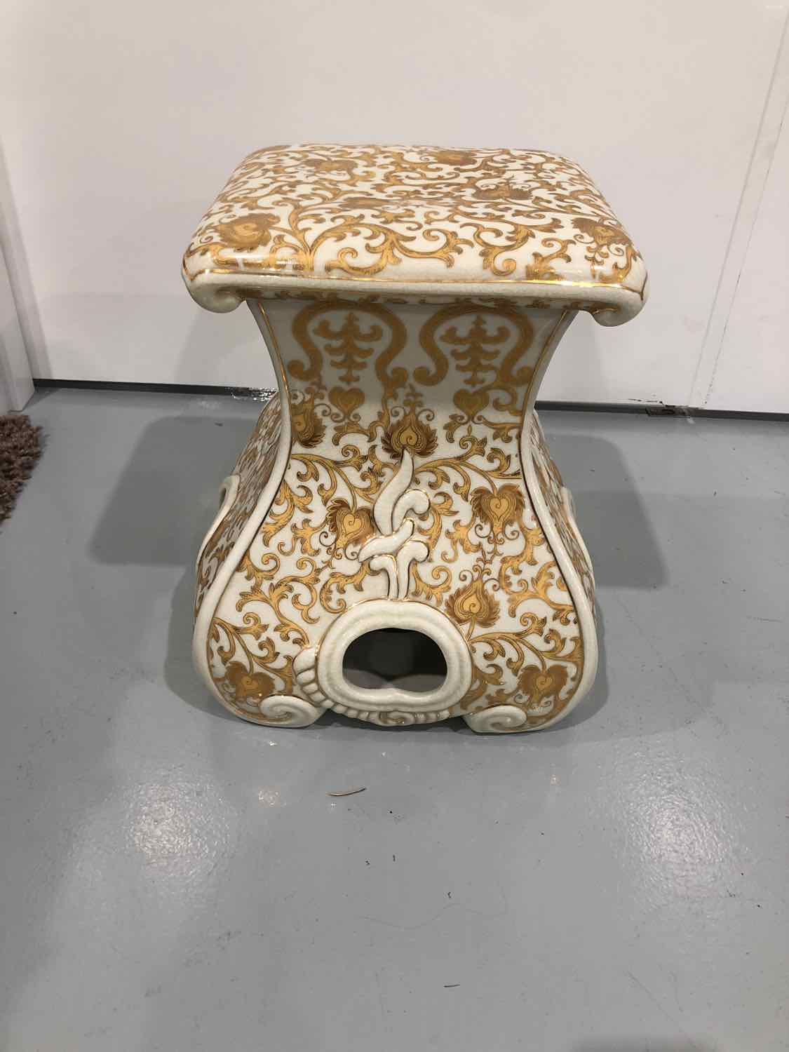 Amita Gold And Cream Crackle Porcelain Garden Stool