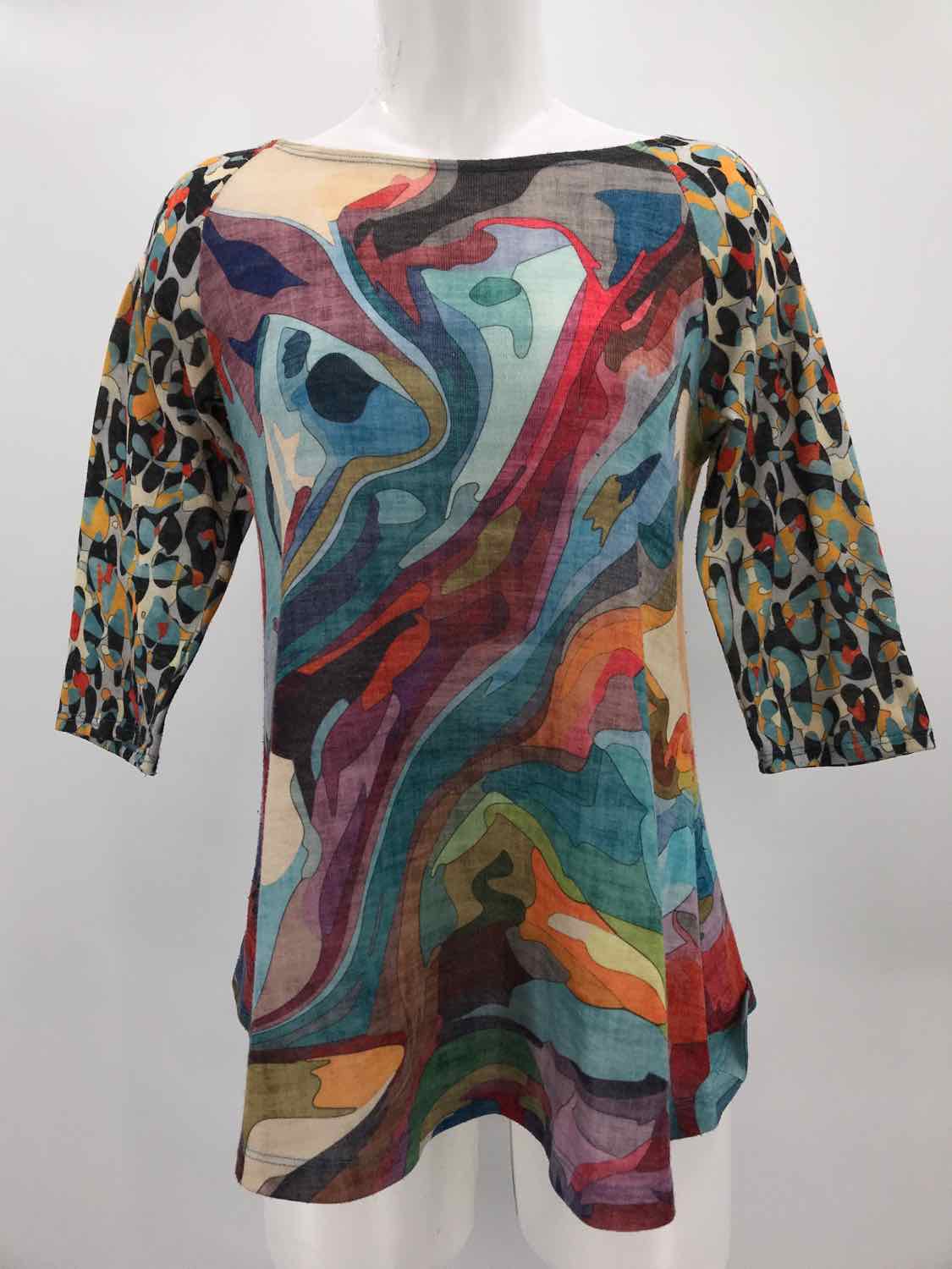 Amma Blue Size Small Swirl Print Knit Top