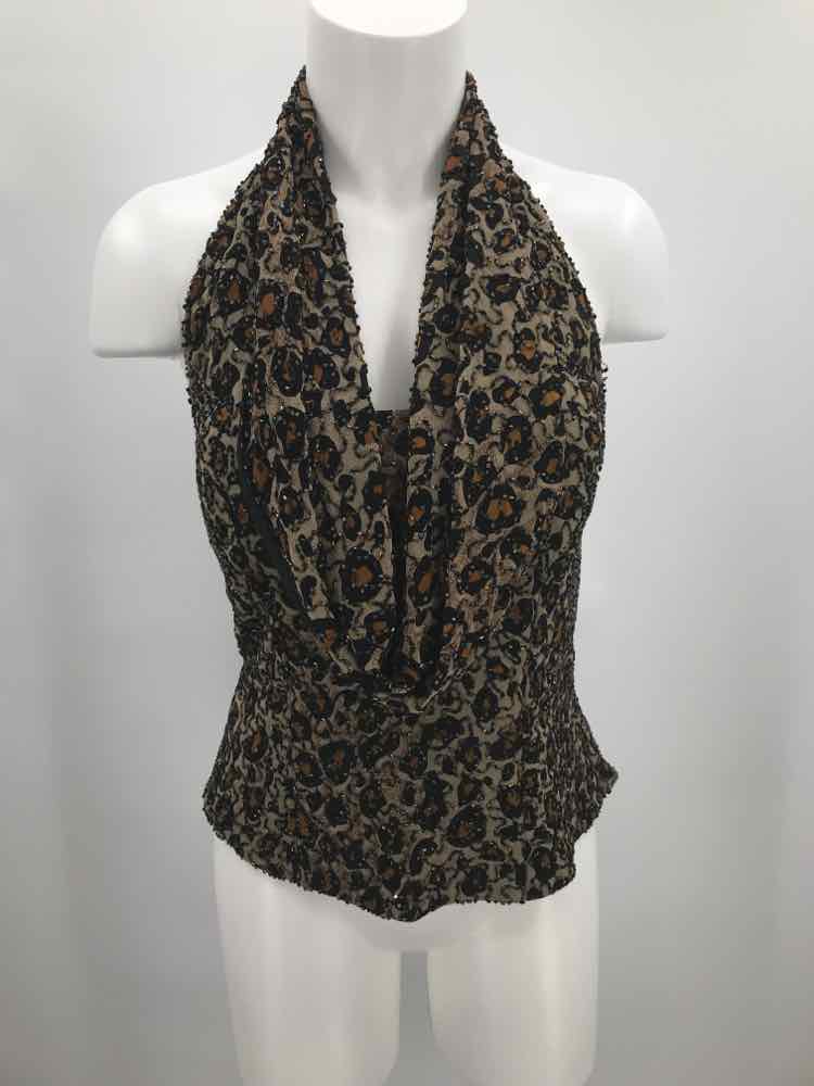 Andretta Donatello Brown Size Medium Animal Print Beaded Halter Tank