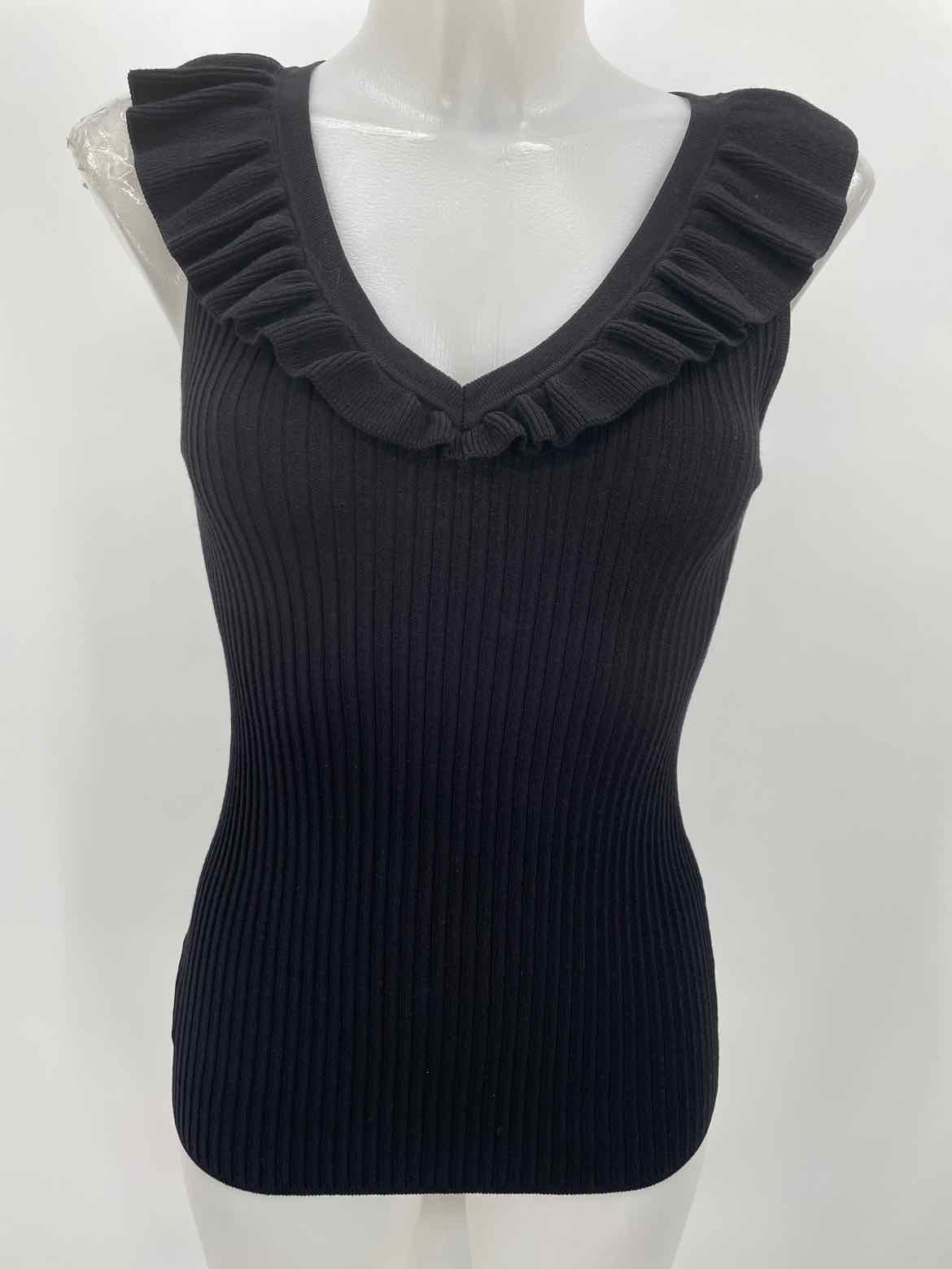 Ann Taylor Black Size Medium Ribbed Ruffle Knit Tank