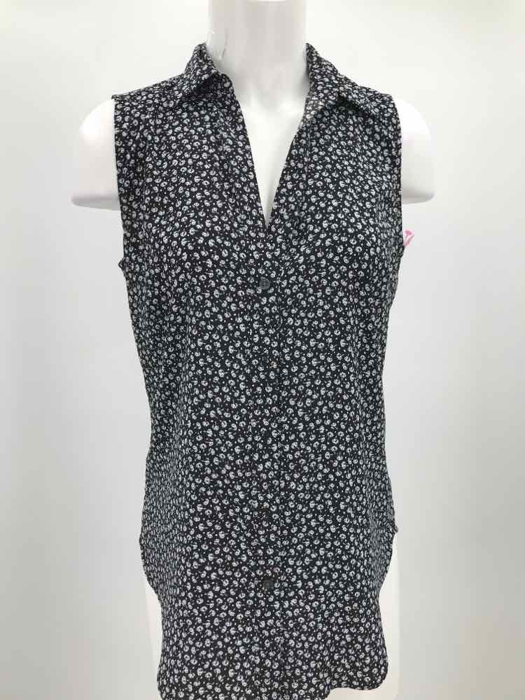 Ann Taylor Black Size Small Printed Button Down Tank Top