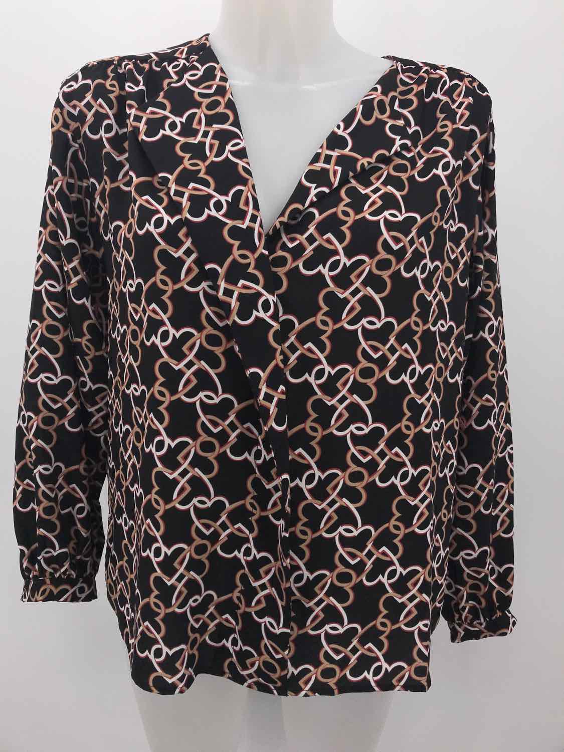 Ann Taylor Black Size Small Printed Long Sleeve Blouse