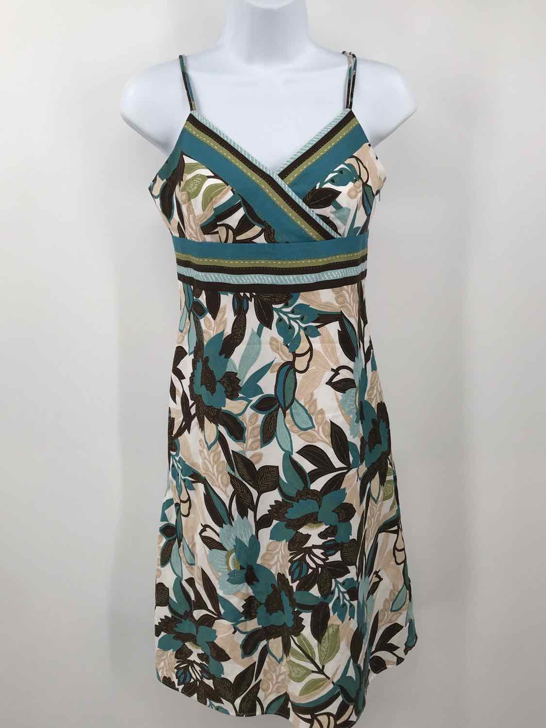 Ann Taylor Blue Size 0P Leaf Knee Length Sleeveless Dress