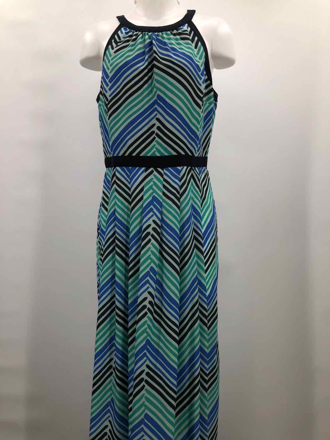 Ann Taylor Blue Size 10 Polyester Zig Zag Sleeveless Long Maxi Dress