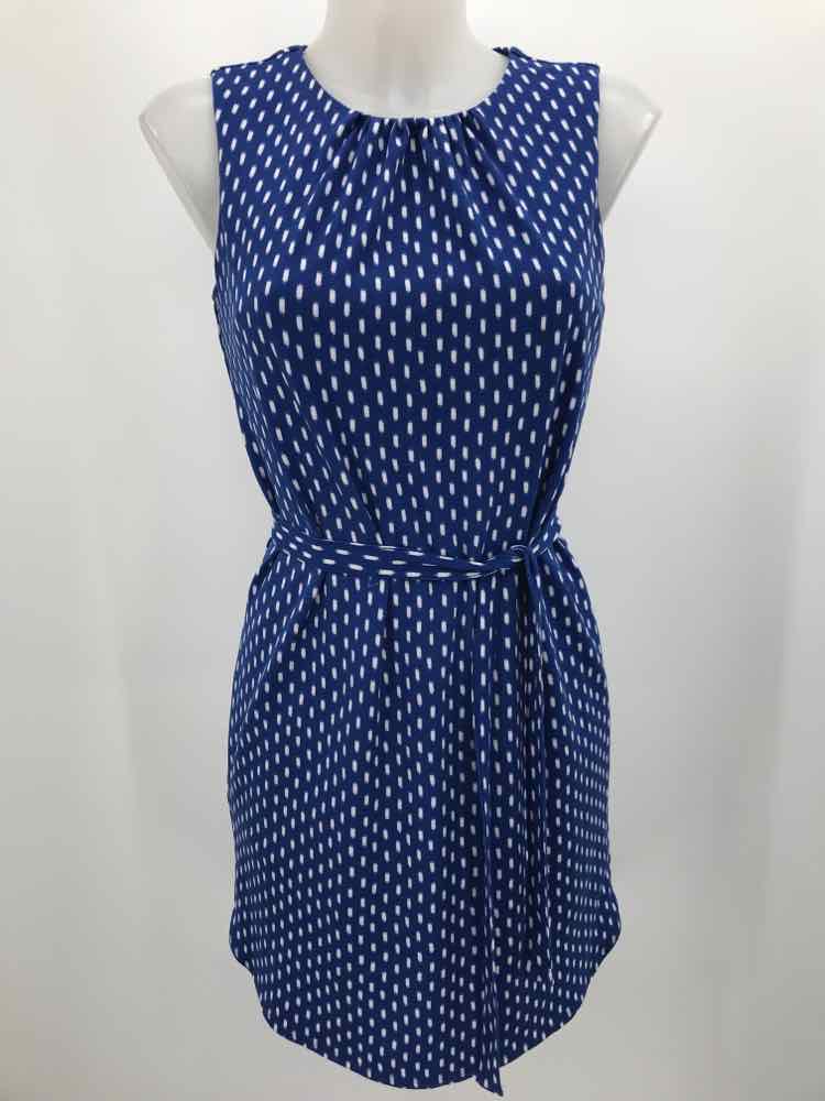 Ann Taylor Blue Size XS Printed Belted Knee Length Sleeveless Dress